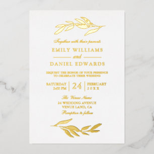 Invitation En Aluminium Elégante feuille d'huile d'or Mariage moderne