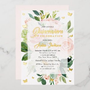 Invitation En Aluminium Élégante Fleur de Pêche Rose Quinceanera 