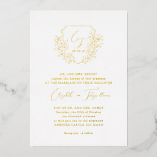Invitation En Aluminium Élégante Fonte d'or Foil Cerise Blossoms Monogram