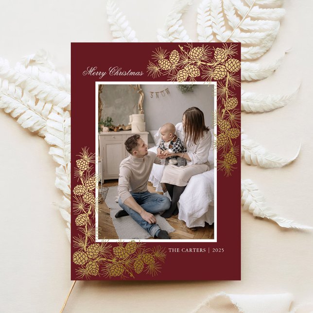 Invitation En Aluminium Elégante Gold Foil 2 Photo Christmas Holiday Card (Créateur téléchargé)