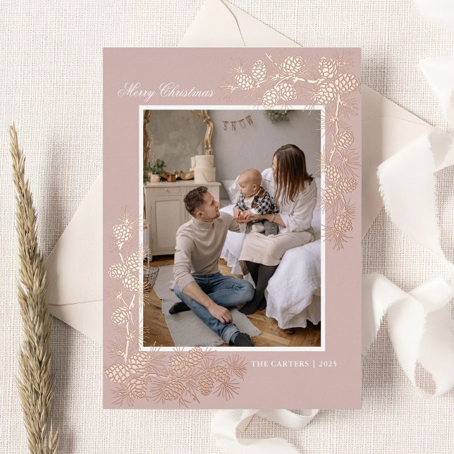 Invitation En Aluminium Elégante Gold Foil 2 Photo Christmas Holiday Card (Créateur téléchargé)