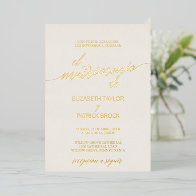 Invitation En Aluminium Élégante huile d'or | Mariage ivoirien (Debout devant)