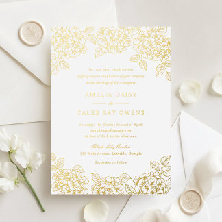 Invitation En Aluminium Élégante Hydrangea Florale Mariage Or
