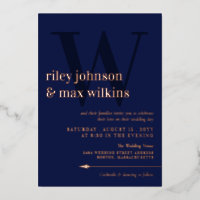 Elégante Marine Blue Typographie Arrow Rose Gold