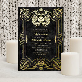 Invitation En Aluminium Elégante Mascarade noire Mascaré Quinceanera
