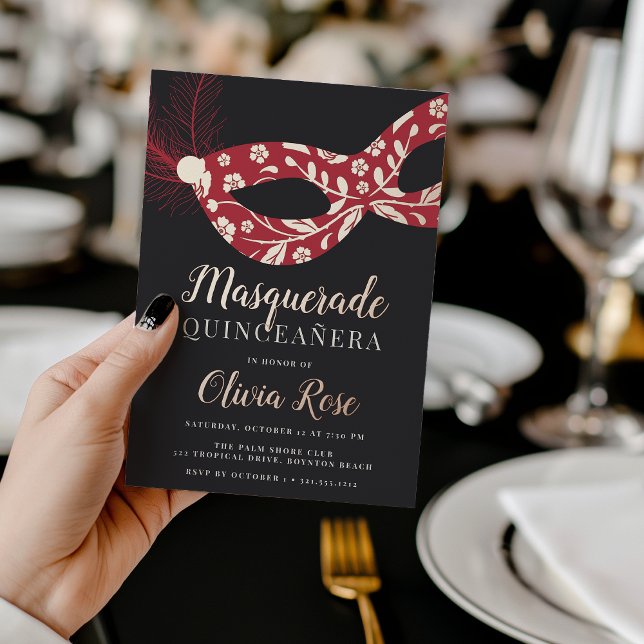 Invitation En Aluminium Elégante Masquerade thème Quinceanera (Créateur téléchargé)