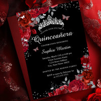 Elégante Papillon Floral Rouge Noir Quinceanera