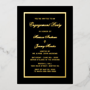 Invitation En Aluminium Élégante partie d'engagement Black Gold Script