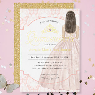 Invitation En Aluminium Elégante Parties scintillant d'or rose Quinceañera