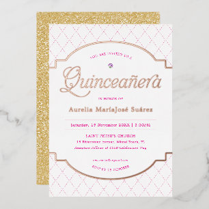 Invitation En Aluminium Elégante Parties scintillant d'or rose Quinceañera