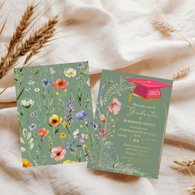 Invitation En Aluminium Elégante Pastel Fleur sauvage Garden Graduation Pa (Créateur téléchargé)