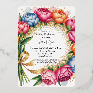Invitation En Aluminium Elégante Peony Bouquet Mariage Célébration