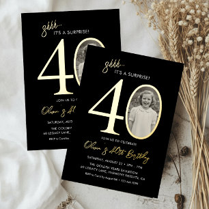 Invitation En Aluminium Elegante Photo d'anniversaire surprise 40 ans en n