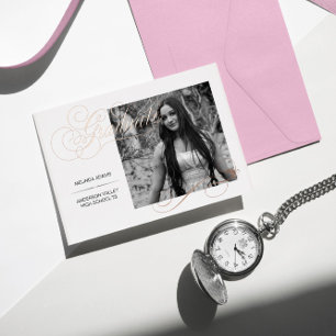 Invitation En Aluminium Elégante photo de graduation noir & blanc