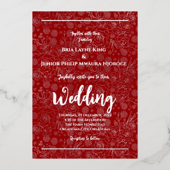 Invitation En Aluminium Élégante photo florale d'huile d'argent (Recto)