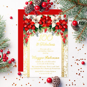 Invitation En Aluminium Elégante Poinsettias Floral 100e fête d'anniversai