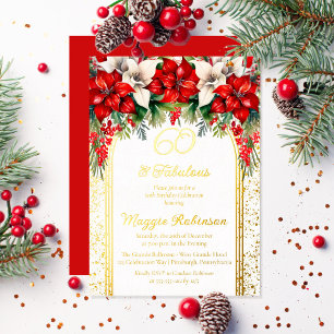 Invitation En Aluminium Elégante Poinsettias Floral 60e fête d'anniversair