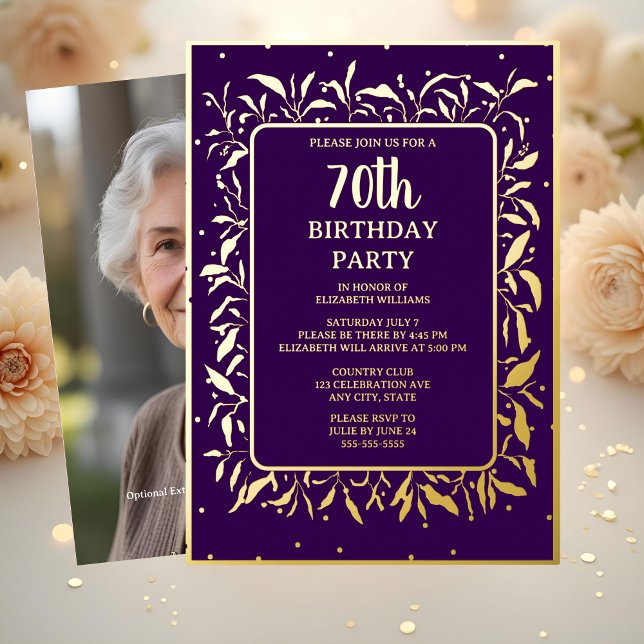 Invitation En Aluminium Elégante Purple Gold 70e fête d'anniversaire perso (Créateur téléchargé)