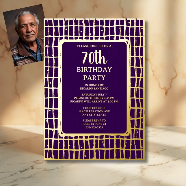 Invitation En Aluminium Elégante Purple Gold 70e fête d'anniversaire perso (Créateur téléchargé)