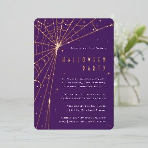 Invitation En Aluminium Elégante Purple Spider Web Halloween Party
