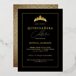 Invitation En Aluminium Élégante Quinceanera 15 ans Or Noir