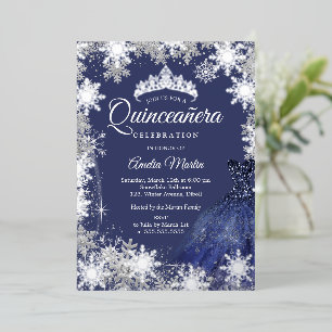 Invitation En Aluminium Elégante Quinceanera, flocon de neige hivernal de 