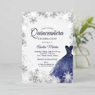 Invitation En Aluminium Élégante Quinceañera Navy Flocon de Neige d'Hiver