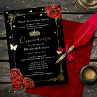 Elégante Quinceanera Noire Rouge Rose Véritable Or