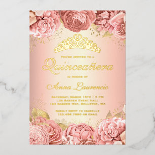 Invitation En Aluminium Elégante Quinceanera rose florale 15e anniversaire