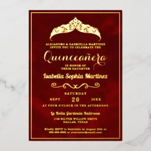Invitation En Aluminium Élégante Quinceañera Rouge Crème 15e Anniversaire