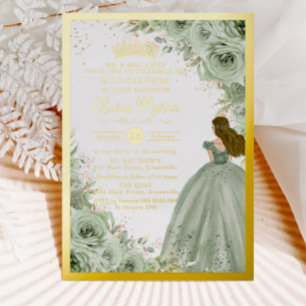 Invitation En Aluminium Élégante Robe de Quinceañera Fleurie Vert Sauge Pr