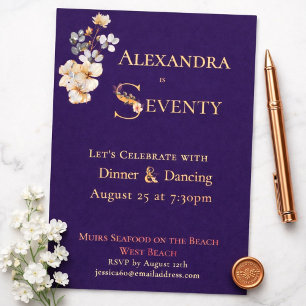 Invitation En Aluminium Élégante rose florale aquarelle pour 70e anniversa