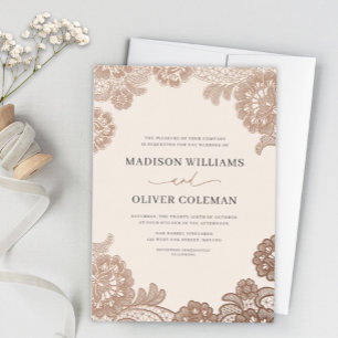 Invitation En Aluminium Élégante rose gold + rose blush dentelle mariage r