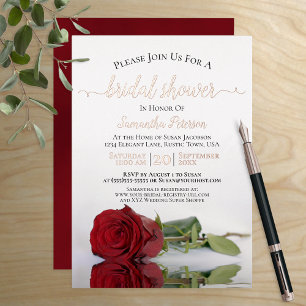 Invitation En Aluminium Elégante Rose rouge avec Fête des mariées Rose or