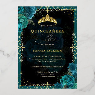 Invitation En Aluminium Elégante Rose sarcelle or royale Quinceanera
