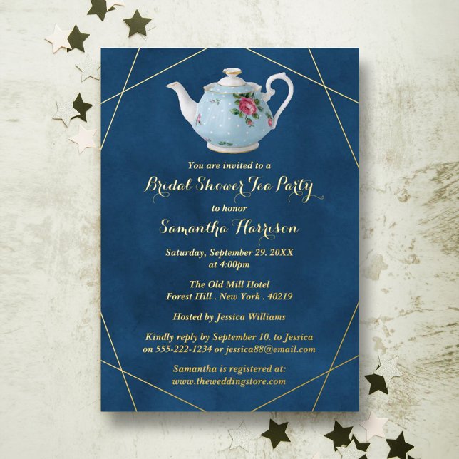 Invitation En Aluminium Elégante Teapot Fête des mariées Tea Party Real (Créateur téléchargé)