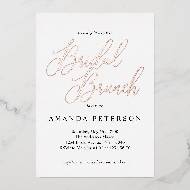 Invitation En Aluminium Élégante typographie Calligraphie Bridal Brunch (Recto)