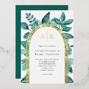 Invitation En Aluminium Elégante verdure Turquoise Aquarelle Mariage or