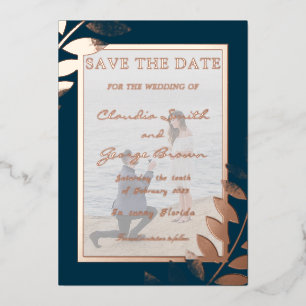 Invitation En Aluminium Élégantes feuilles tropicales Photo Enregistrer la