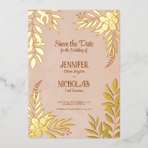 Invitation En Aluminium Élégantes fleurs et feuilles ornementales pour mar