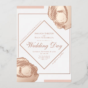 Invitation En Aluminium Élégantes Roses Fleurs Mariage Or Pressées