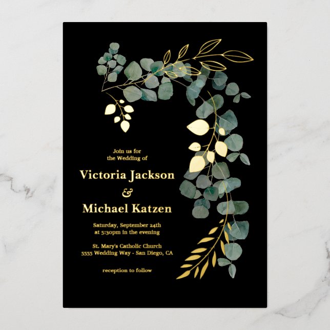 Invitation En Aluminium Élégants feuilles d'Eucalyptus (Recto)