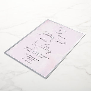 Invitation En Aluminium Élégants tourtereaux gris aquarelle & mariage rose