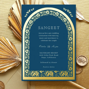 Invitation En Aluminium Élément et fleur de lotus Sangeet indien en or