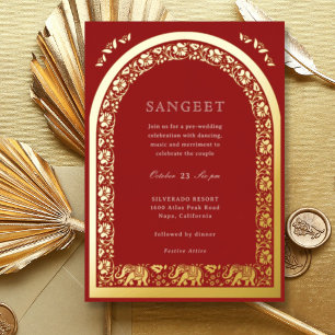 Invitation En Aluminium Elephant et Lotus Flower Indian Sangeet Gold