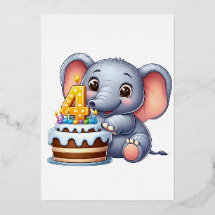 Invitation En Aluminium Éléphant Mignon 4ème Anniversaire