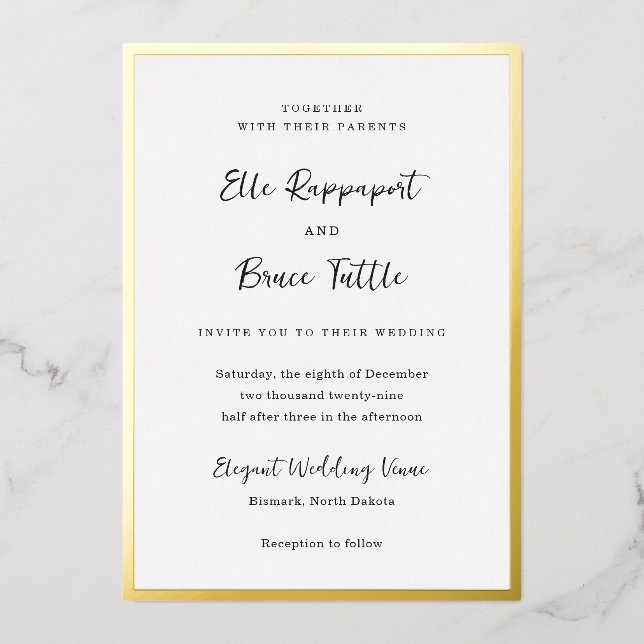 Invitation En Aluminium Elle Simple Mariage moderne (Recto)