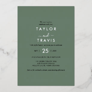 Invitation En Aluminium EMELIA Vert Sauge & Feuille d'Argent   Mariage Mod