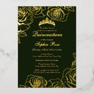 Invitation En Aluminium Emerald Gold Rose Garden Quinceanera