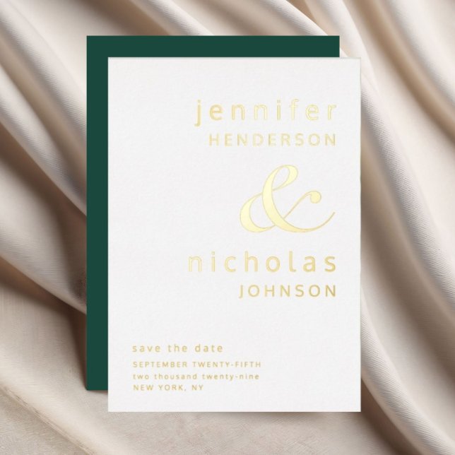 Invitation En Aluminium Emerald Green Ampersand Wedding Enregistrer La Dat (Elegant Emerald Green Wedding Save The Date Gold Foil Invitation)